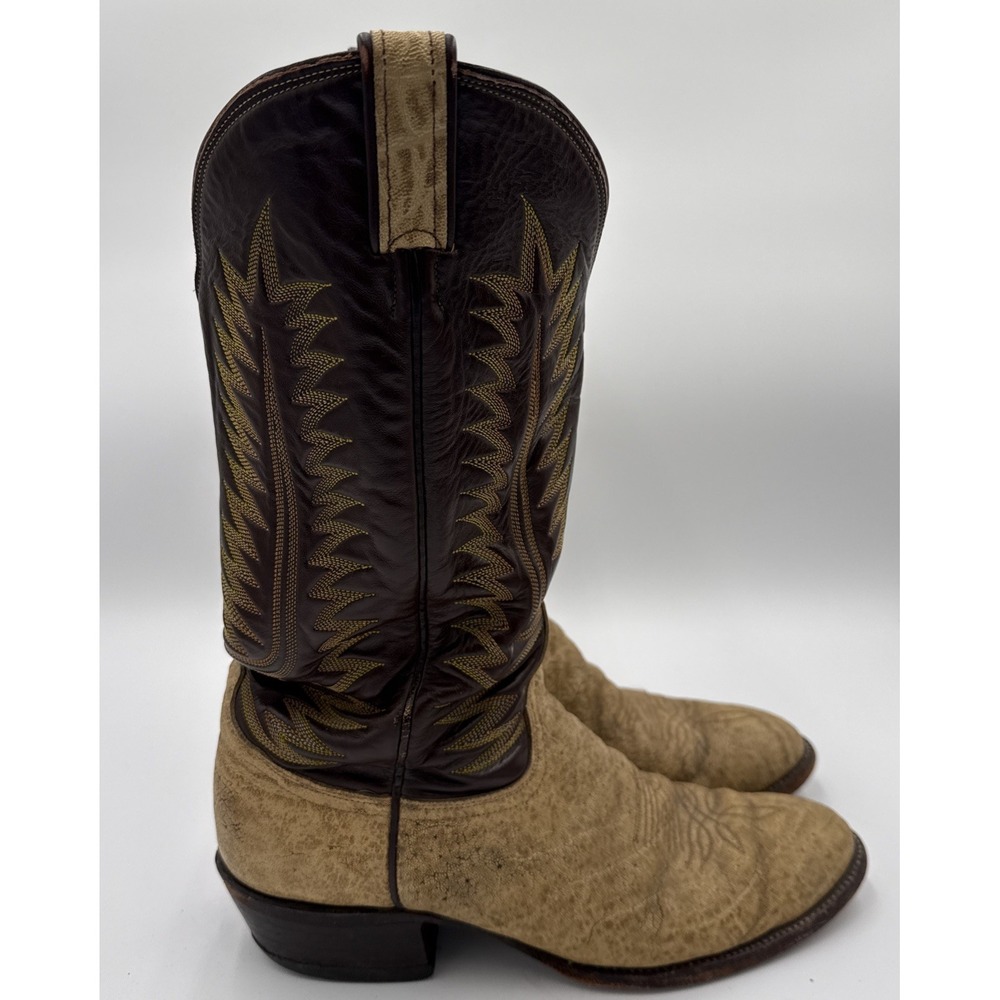 Vtg Exotic Leather Tony Lama Western Cowboy Boots Brown Roper  10 D